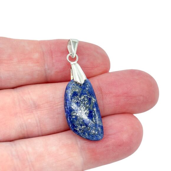 Blue Lapis Lazuli Dangle Pendant | Sterling Silver 925 - Picture 1 of 7